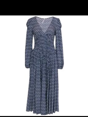 Free People Indigo Child Midi Dress XS Navy Blue Floral Boho Smocked Bell Sleeve